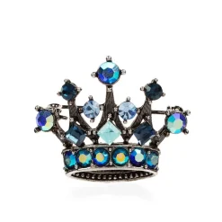 Small Blue Crystal Crown Brooch
